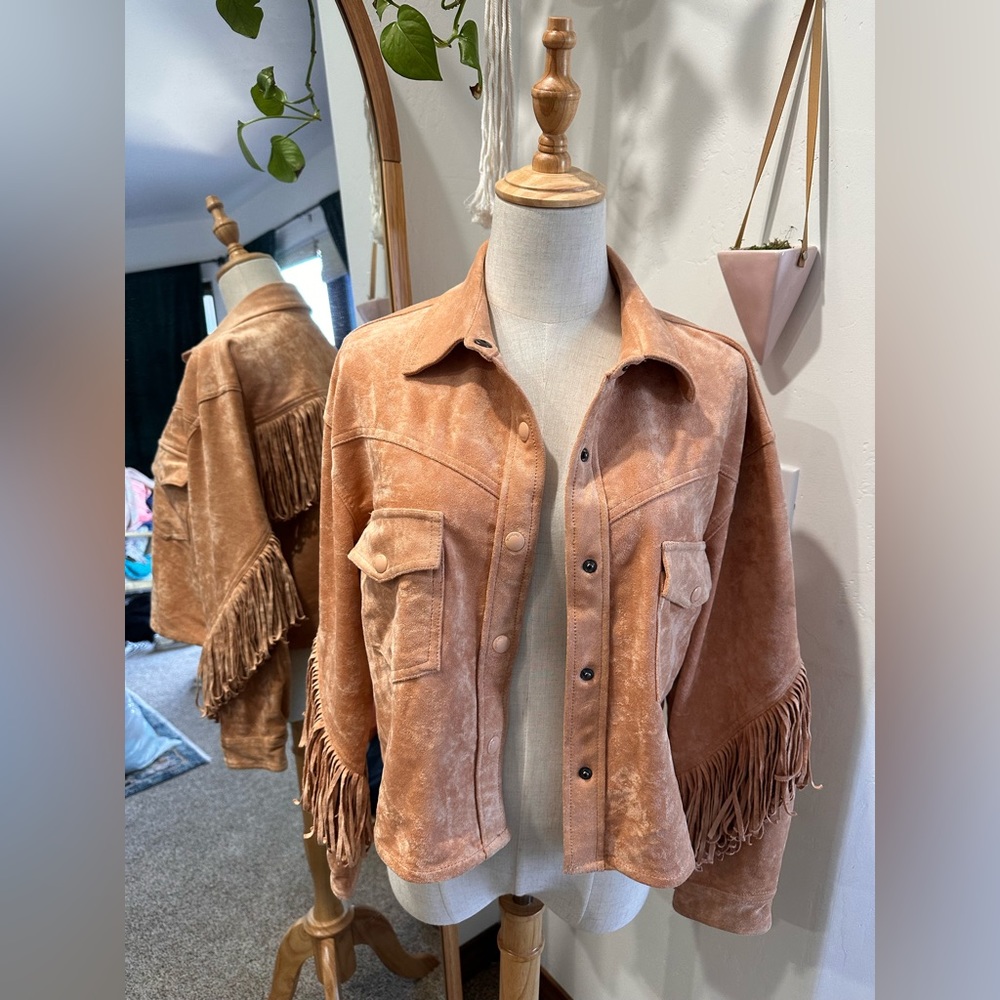Vegan suede free people fringe jacket